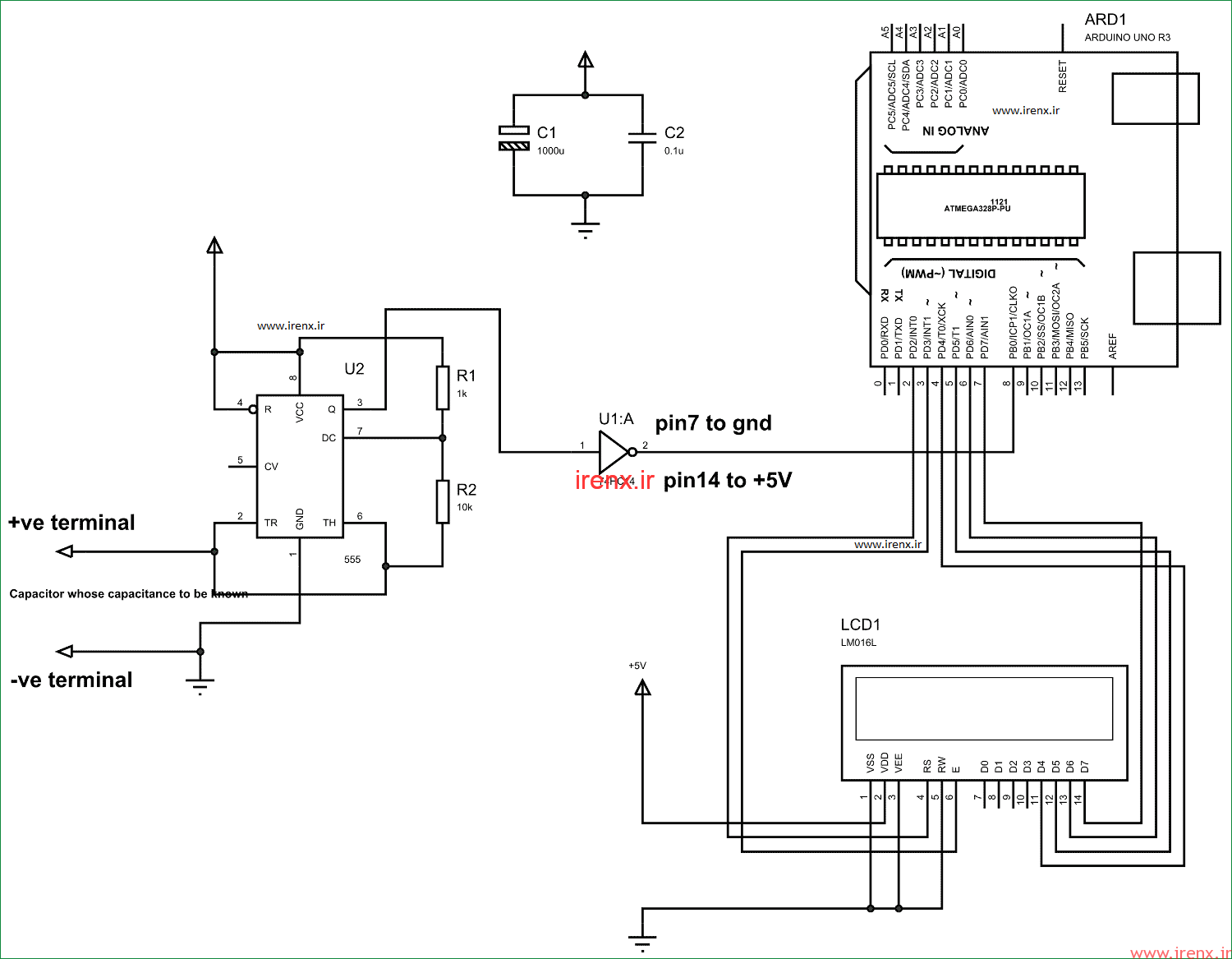 شماتیک اندازه گیری خازن با آردوینو 