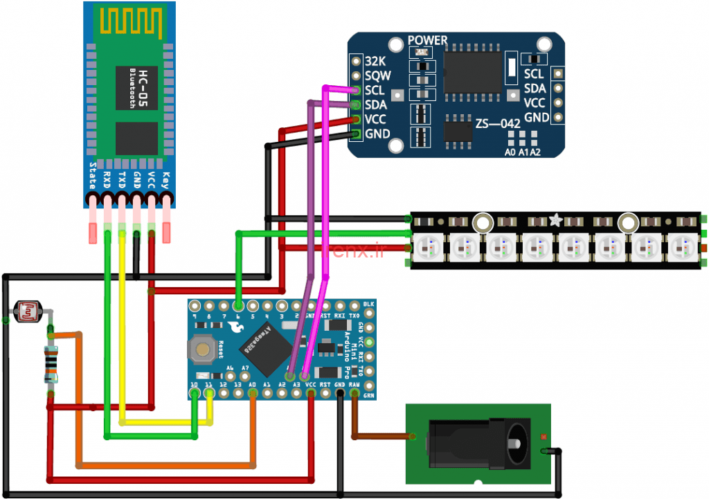 مدار ساعت هشدار دار با آردوینو و نور متغیر