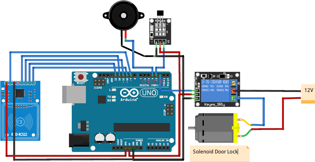 مدار پروژه قفل درب RFID آردوینو