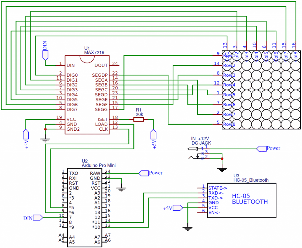 مدار پروژه کنترل MAX7219 با آردوینو