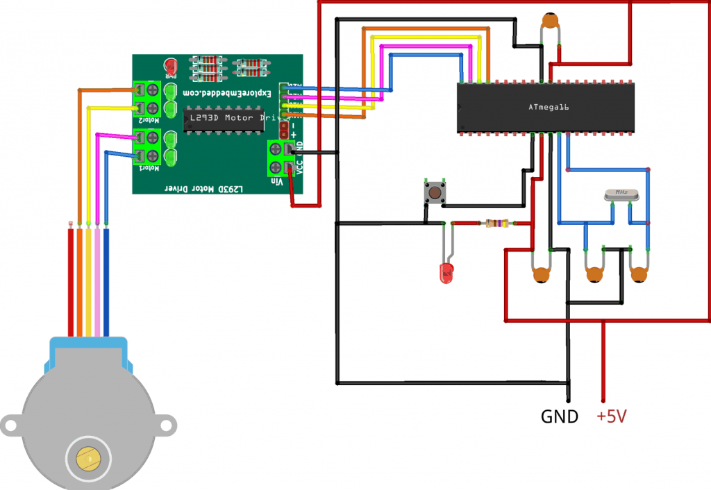 مدار پروژه کنترل استپ موتور با میکروکنترلر AVR