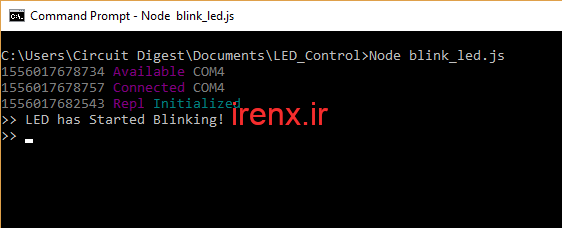 نوشتن برنامه Node.js برای چراغ چشمک زن