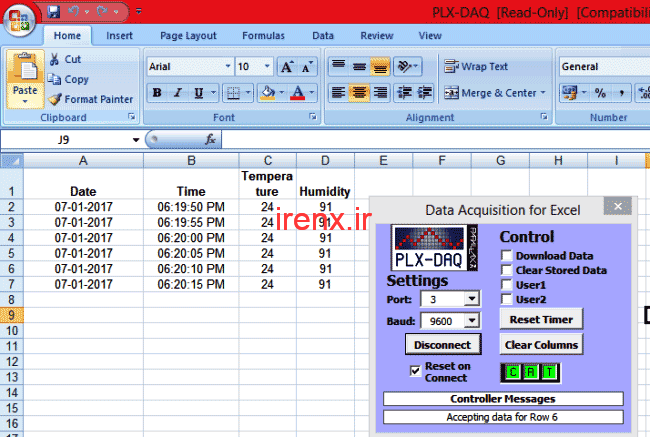 ارسال اطلاعات از آردوینو به اکسل