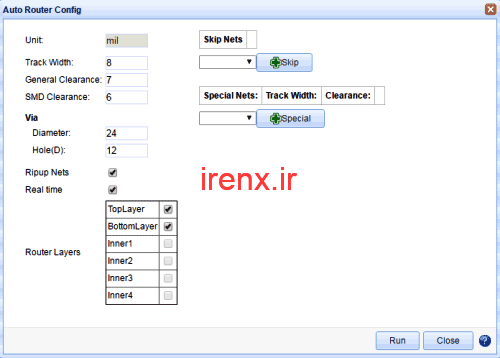 تنظیمات مسیریابی خودکار پی سی بی