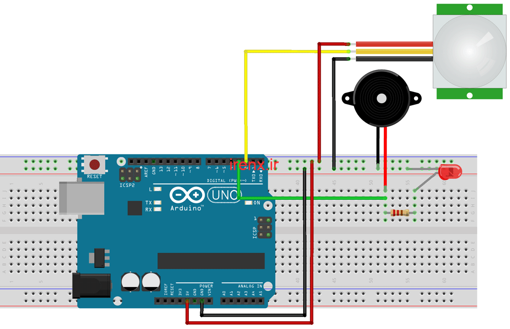 شماتیک پروژه تشخیص حرکت با آردوینو