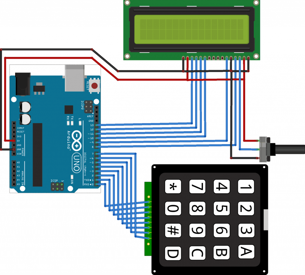 مدار ماشین حساب با LCD کاراکتری و آردوینو