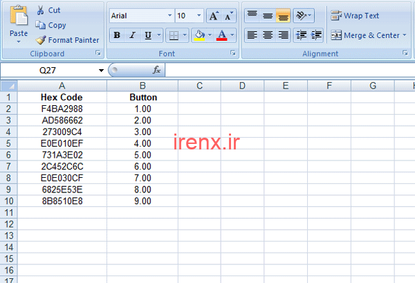 دریافت داده ها در اکسل از ریموت مادون قرمز