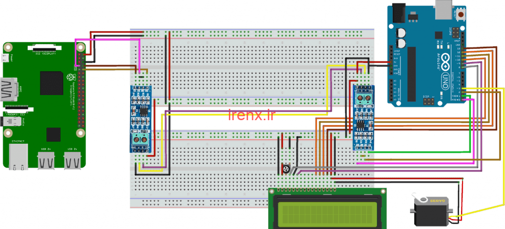 مدار پروژه ارتباط سریال Arduino و Raspberry pi