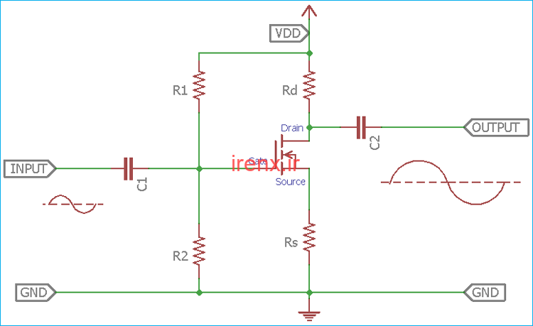 ساختار آمپلی فایر منبع مشترک اصلی با MOSFET منفرد