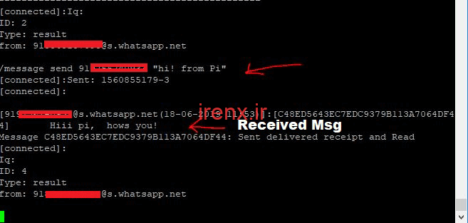 دریافت پیام واتساپ در رزبری پای