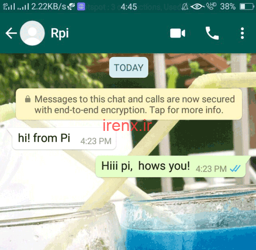 دریافت پیام از رزبری پای در WhatsApp موبایل