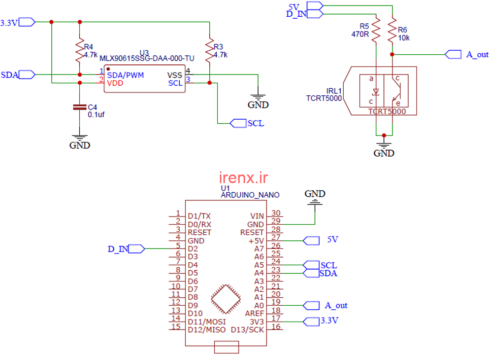 مدار اتصال MLX90615 و TCRT5000 به آردوینو