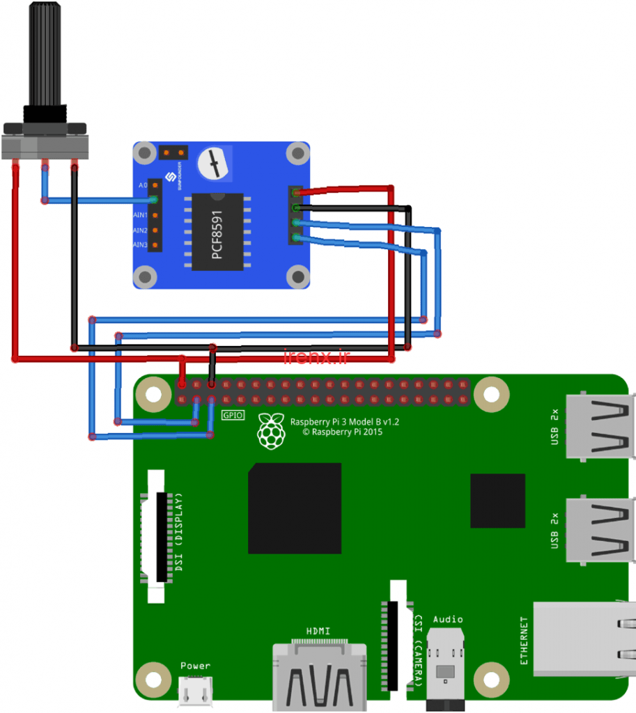مدار راه اندازی PCF8591 ADC DAC با رزبری پای