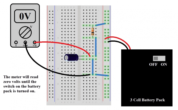مدار اتصال خازن به باتری