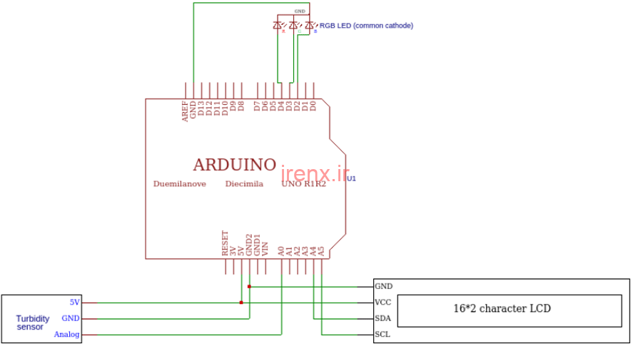 شماتیک اتصال سنسور کیفیت آب به برد آردوینو