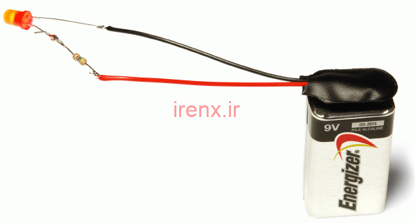 مدار اتصال led با مقاومت به باتری
