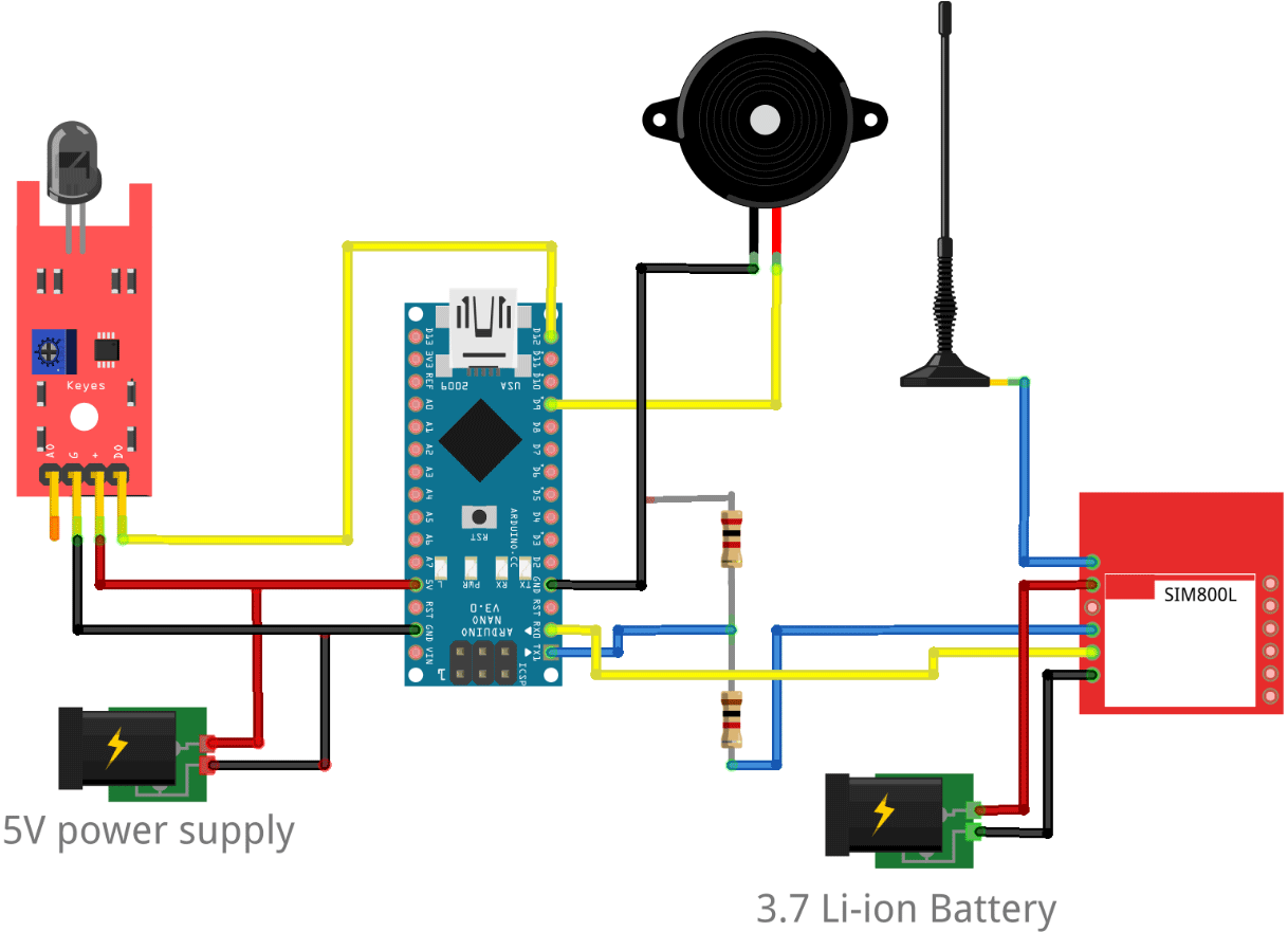شماتیک مدار اعلام حریق IoT آردوینو