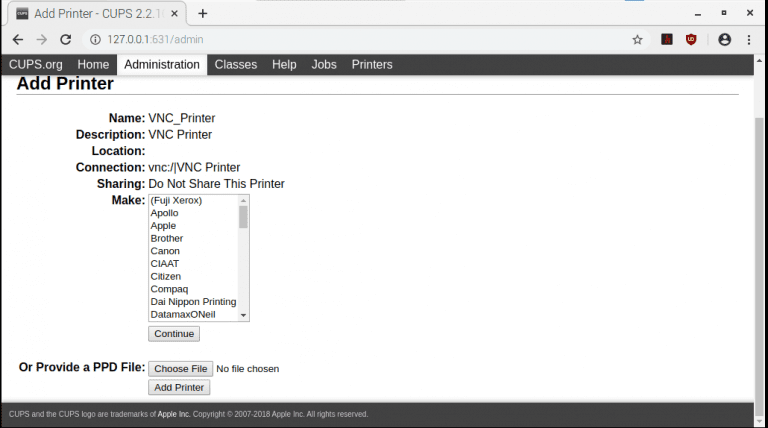 CUPS ساخت/مدل چاپگر را انتخاب کنید