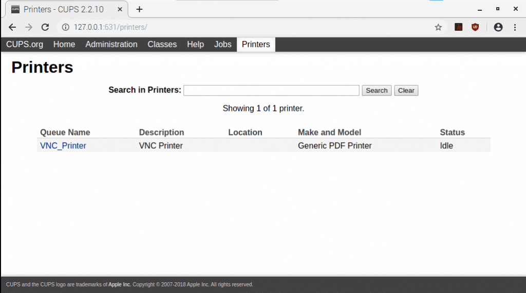 برگه CUPS Printers