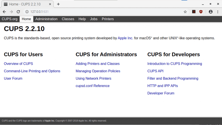 برگه صفحه اصلی CUPS