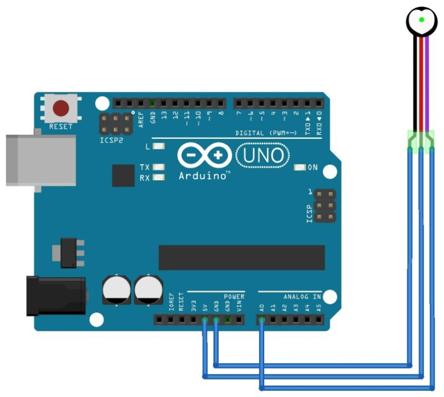 مدار اتصال آردوینو با سنسور ضربان قلب