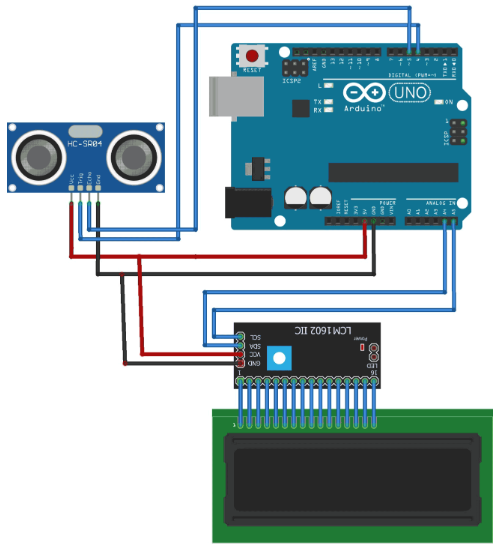 مدار اتصال التراسونیک به آردوینو و LCD