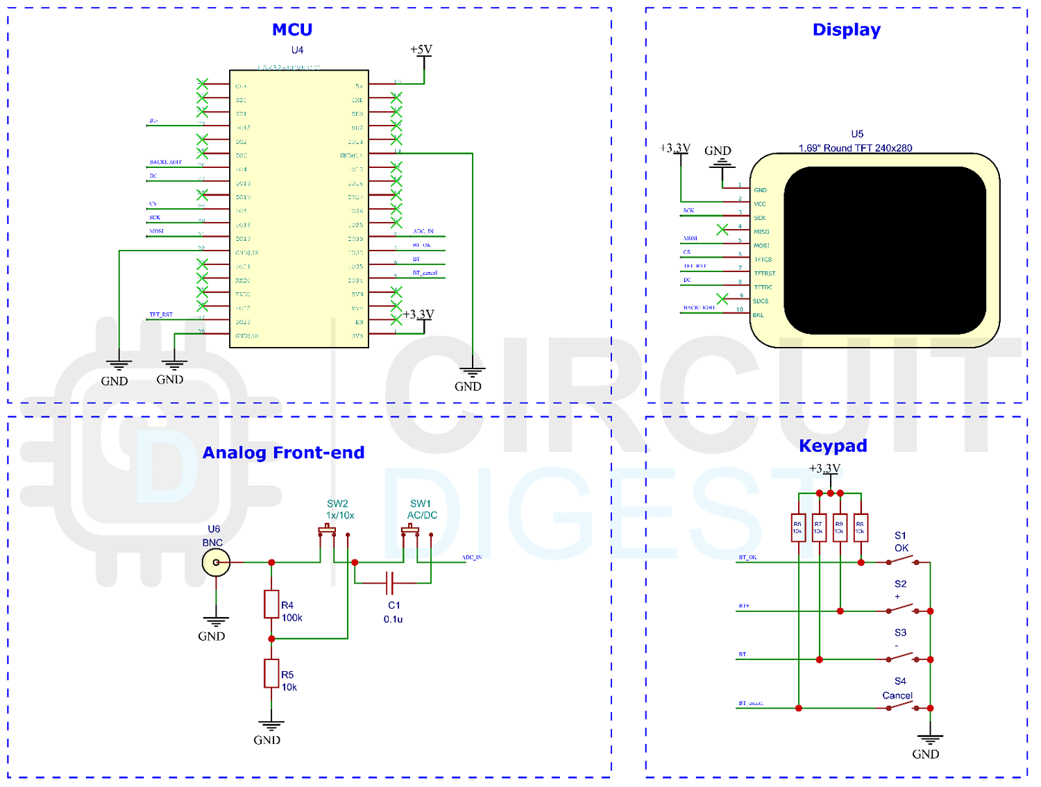 مدار اتصال اسیلوسکوپ با ESP32