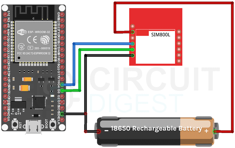 مدار ماژول SIM800L GSM/GPRS به ESP32