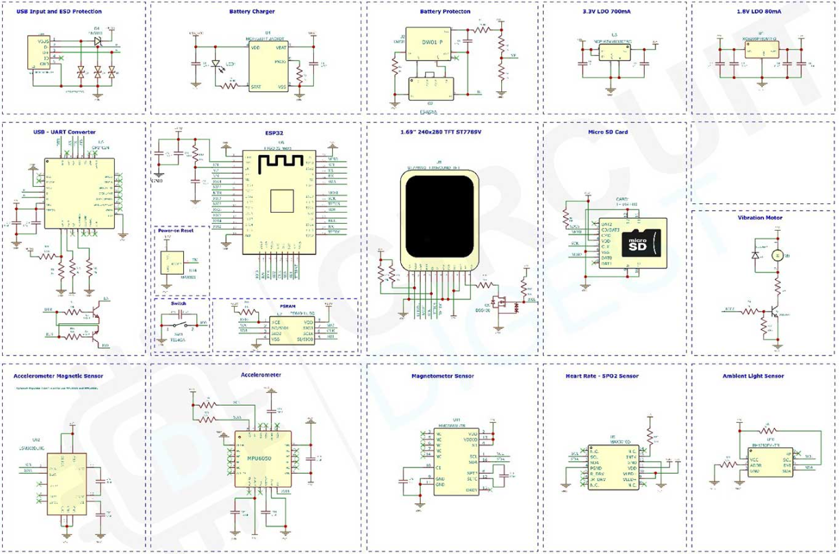 مدار اتصال کامل ساعت هوشمند با ESP32