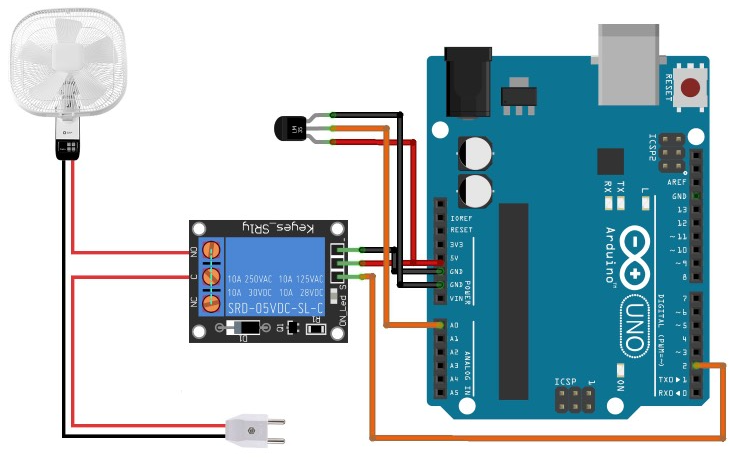 مدار اتصال پنکه کنترل شده با دما Arduino