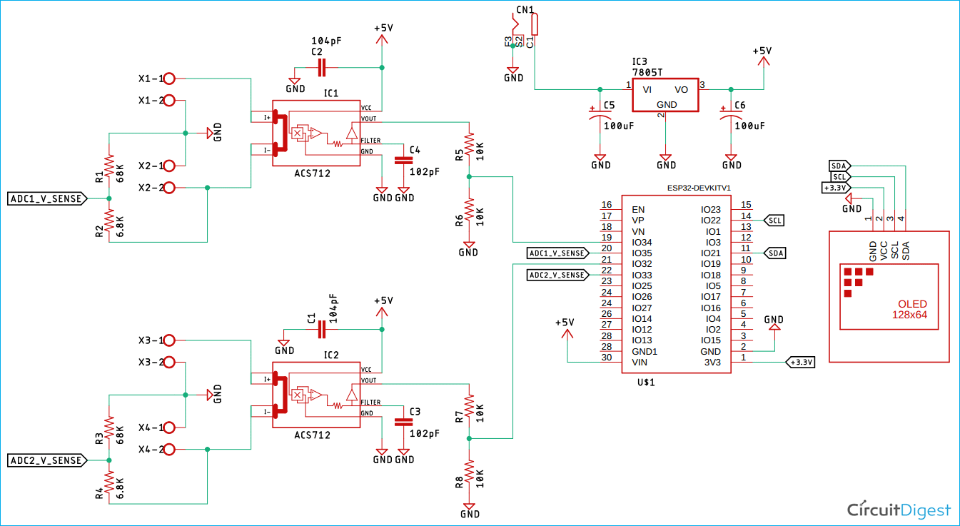 مدار اتصال پاورمتر با آردوینو و ESP32