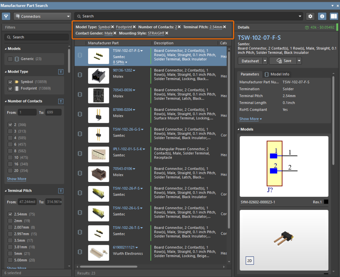 فیلتر نتایج و قطعات در Altium Designer