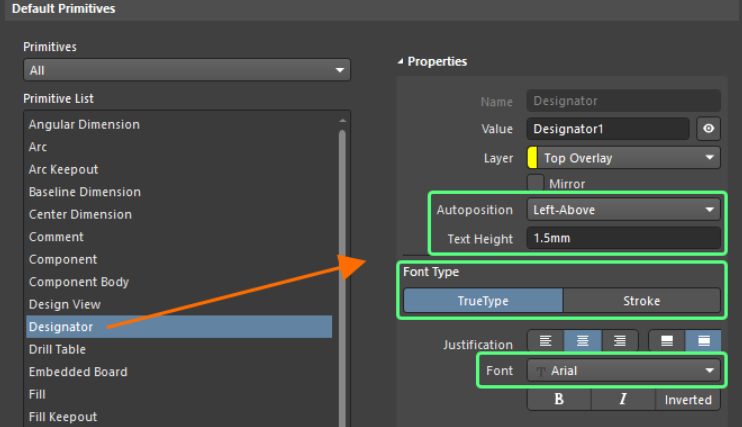تنظیم مشخصات Designator آلتیوم دیزاینر