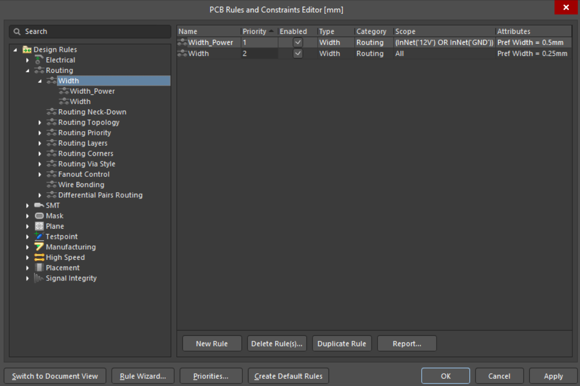 تعریف قوانین طراحی برای عرض مسیر ها