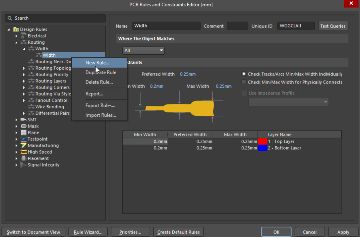 تعریف قانون عرض مسیر برای نت‌های تغذیه