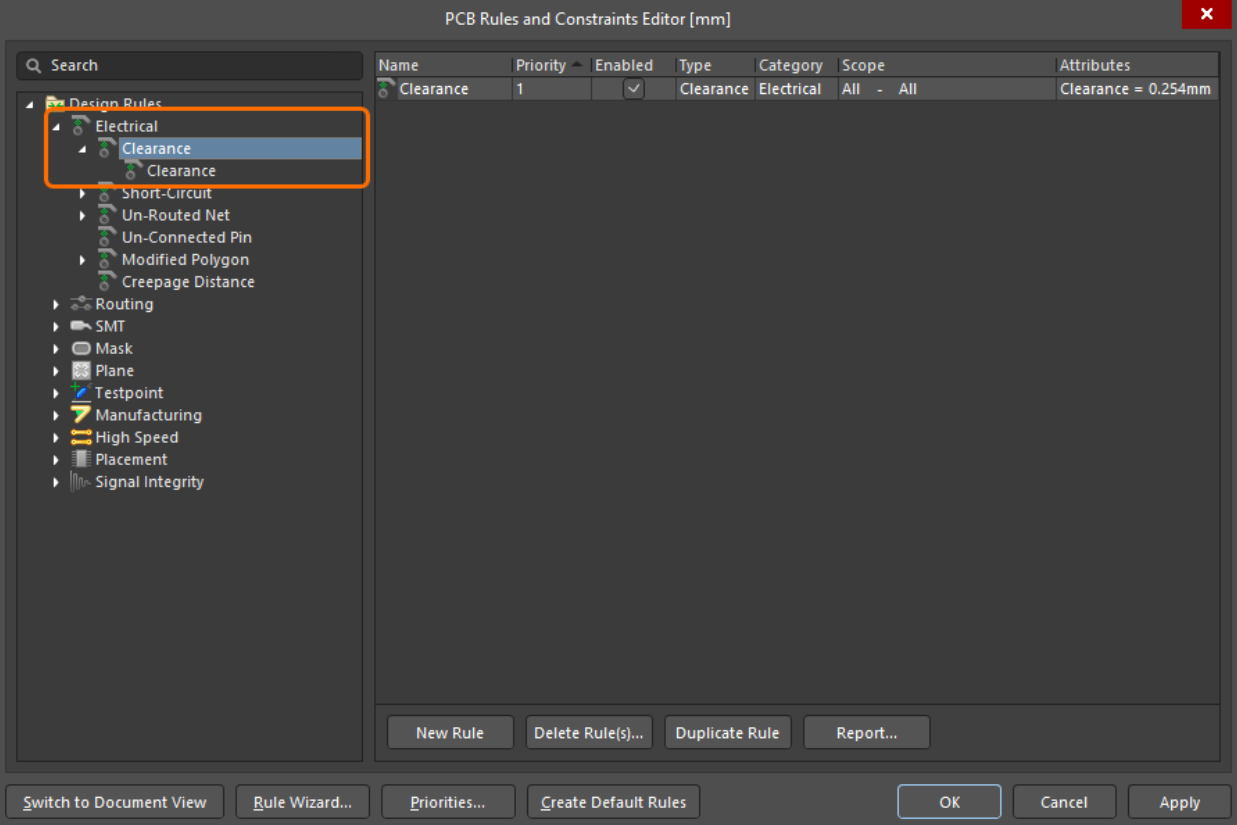 تعریف قانون فاصله (Clearance Design Rule)