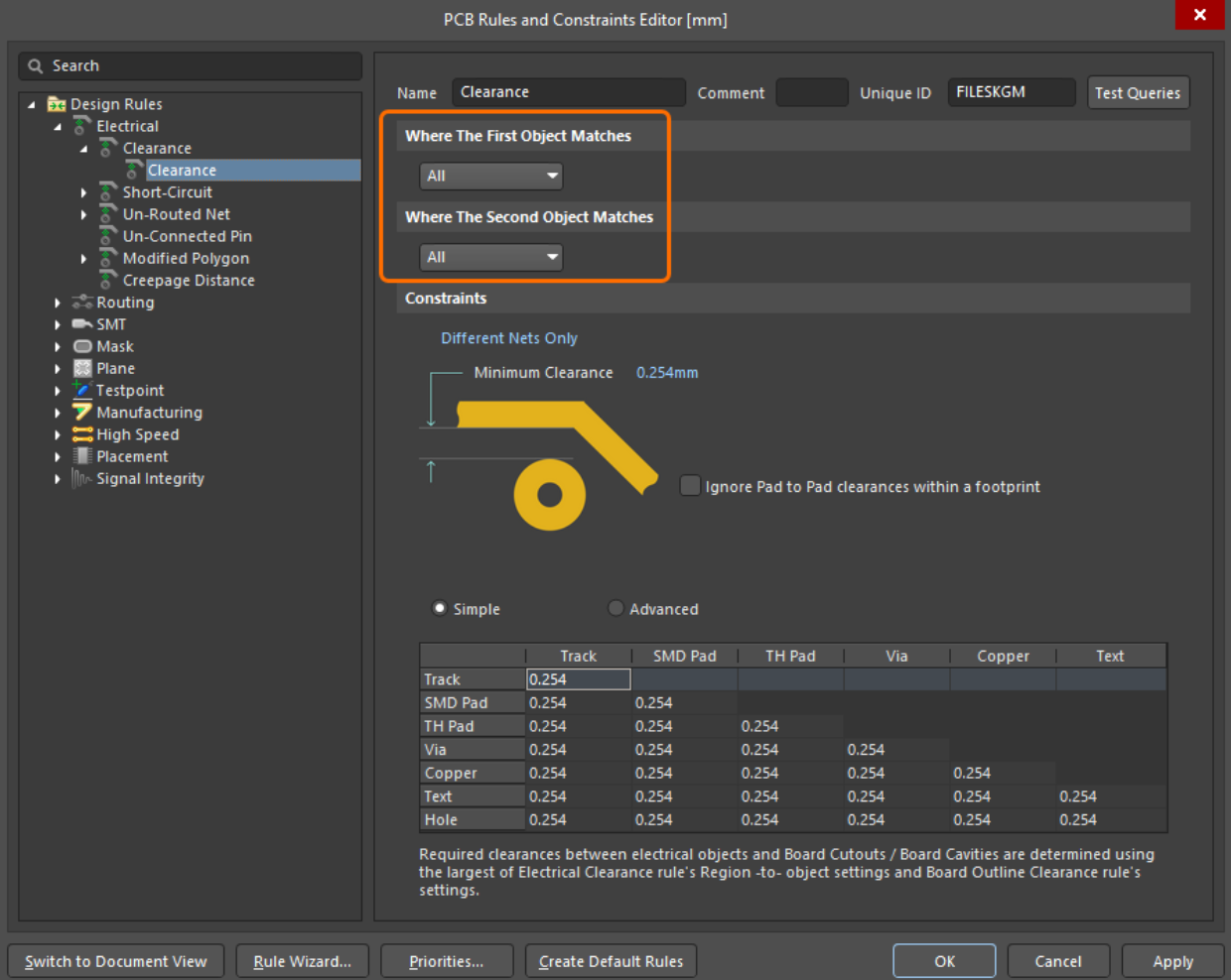 تعیین قوانین فاصله مسیر ها در آلتیوم