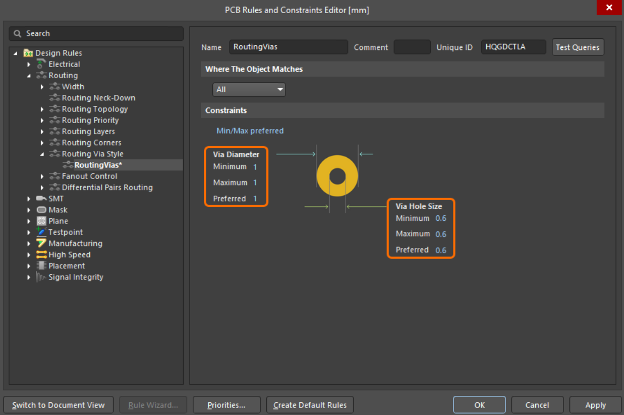 پیکربندی تنظیمات Via Altium Designer