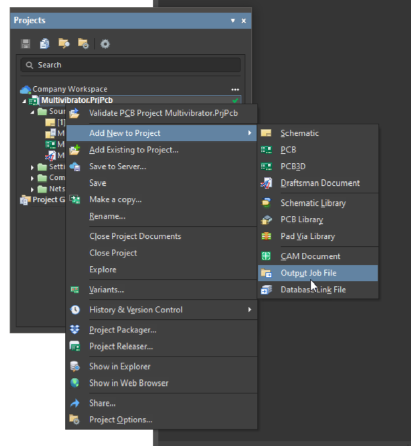 افزودن فایل Output Job به پروژه