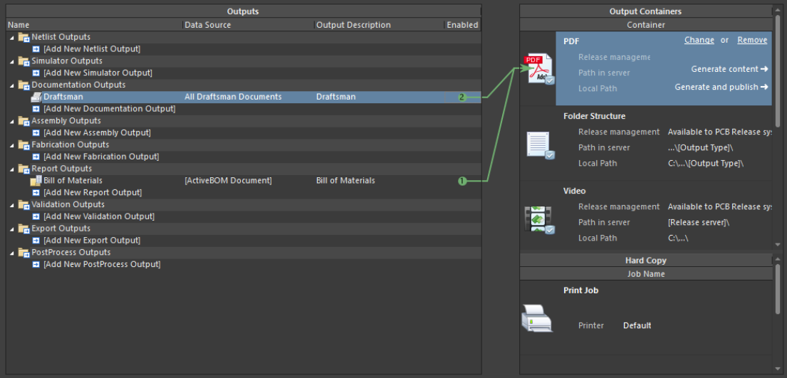 اتصال خروجی‌ها به کانتینر PDF