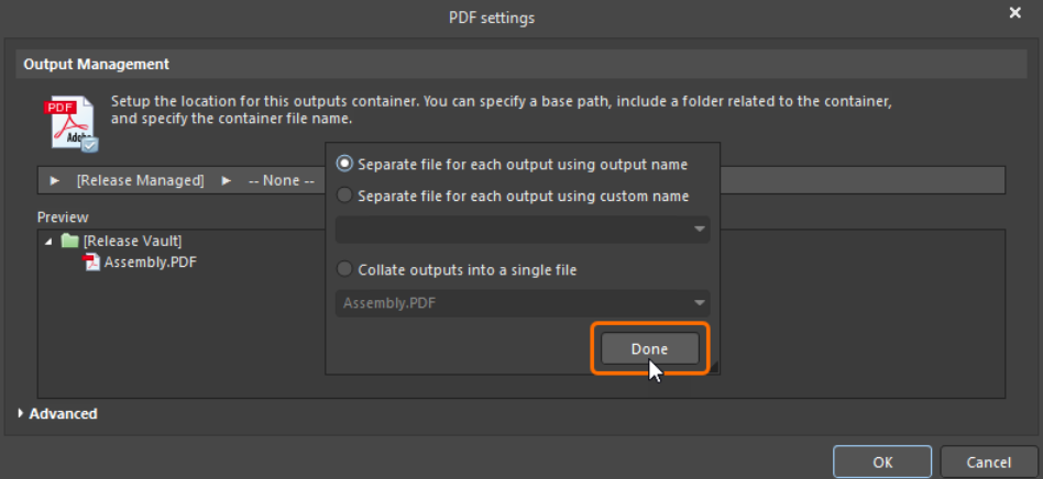 پیکربندی خروجی های PDF