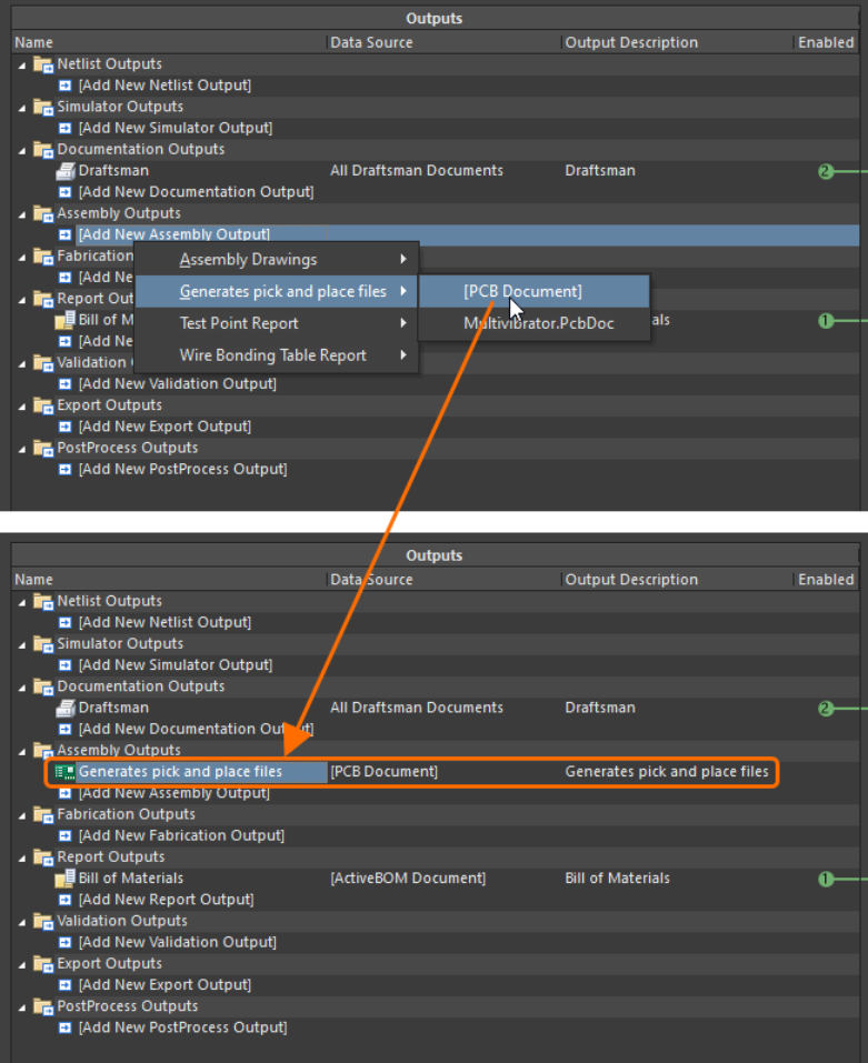 افزودن خروجی Pick & Place