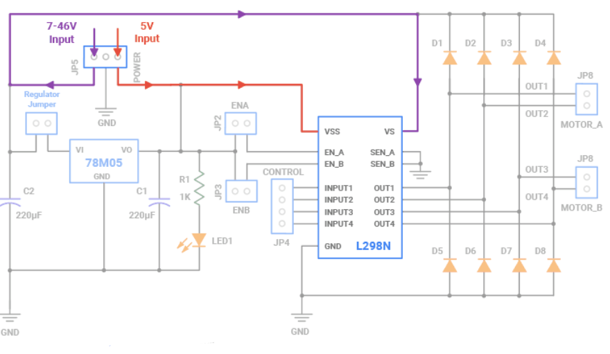 جامپر کنترل motor موتور درایور L298n