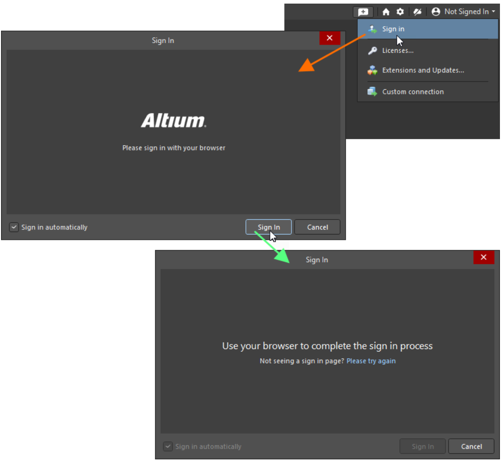 ورود به حساب کاربری در نرم افزار آلتیوم دیزاینر