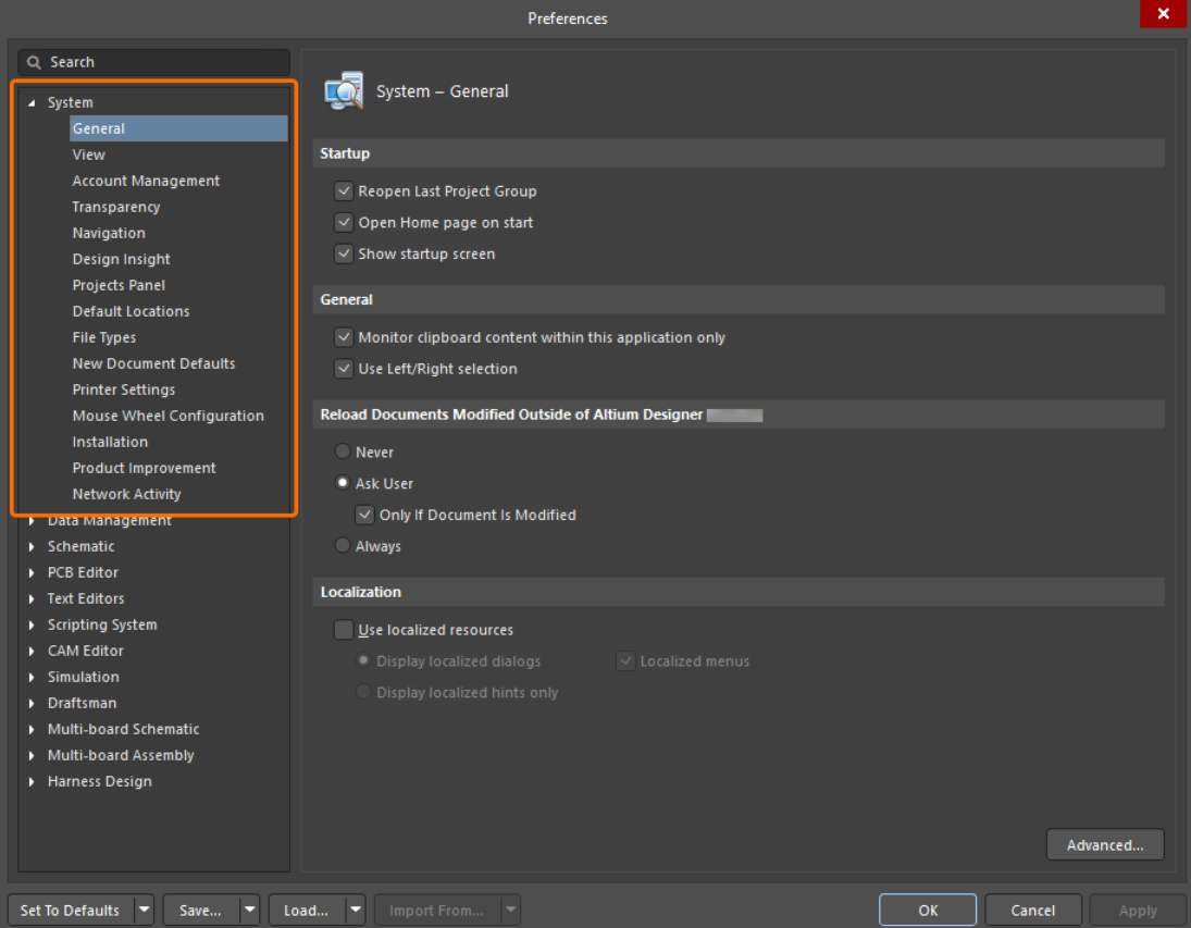 تنظیمات (Preferences)