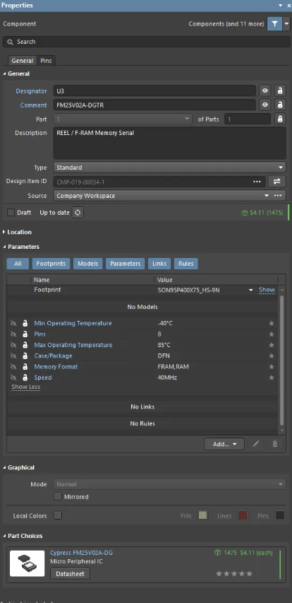 پنل Properties (ویژگی‌ها)