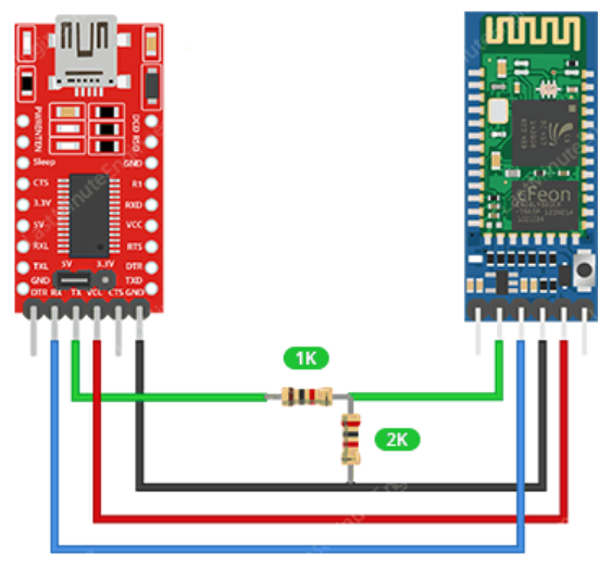 اتصال ماژول بلوتوث با مبدل USB به TTL