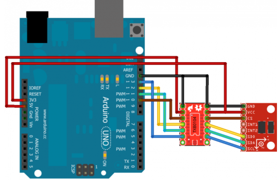 اتصال ADXL345 به آردوینو با لول شیفتر