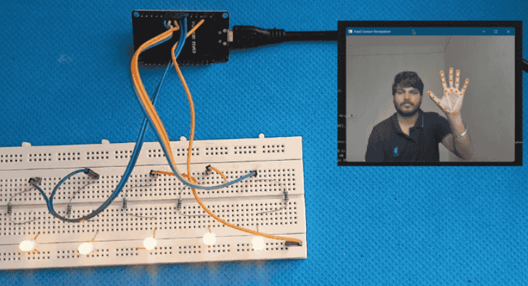 سیستم LED کنترل‌شده با ژست دست با ESP32