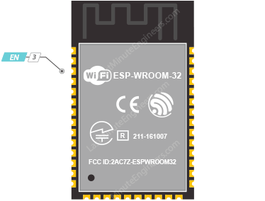 محل پین EN (Enable) روی ماژول ESP32-WROOM-32